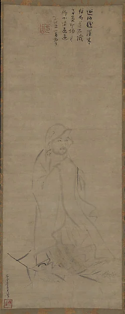 元   李堯夫，一山一寧題贊   達摩渡江圖   軸|Bodhidharma crossing the Yangzi River on a reed