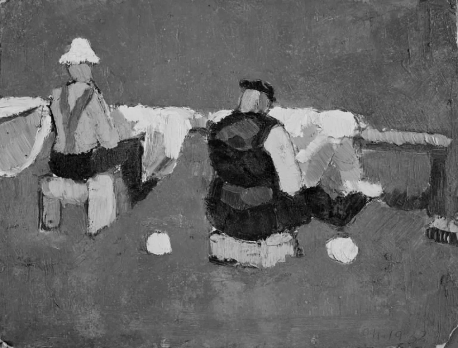 Two Men Mending Nets