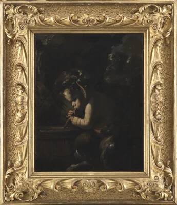 Young Satyr Drinking from a Barrel