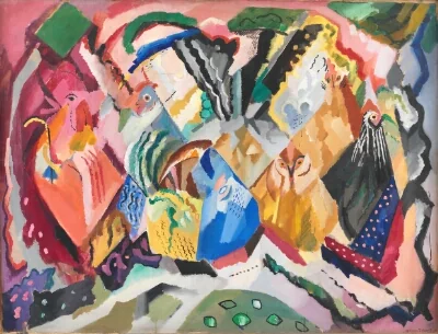 Composition in Red. Fowls