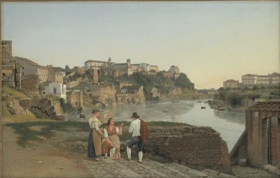 View of the Tiber towards the Aventin Hill in Rome