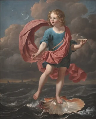 Boy Blowing Soap Bubbles. Allegory on the Brevity of Life
