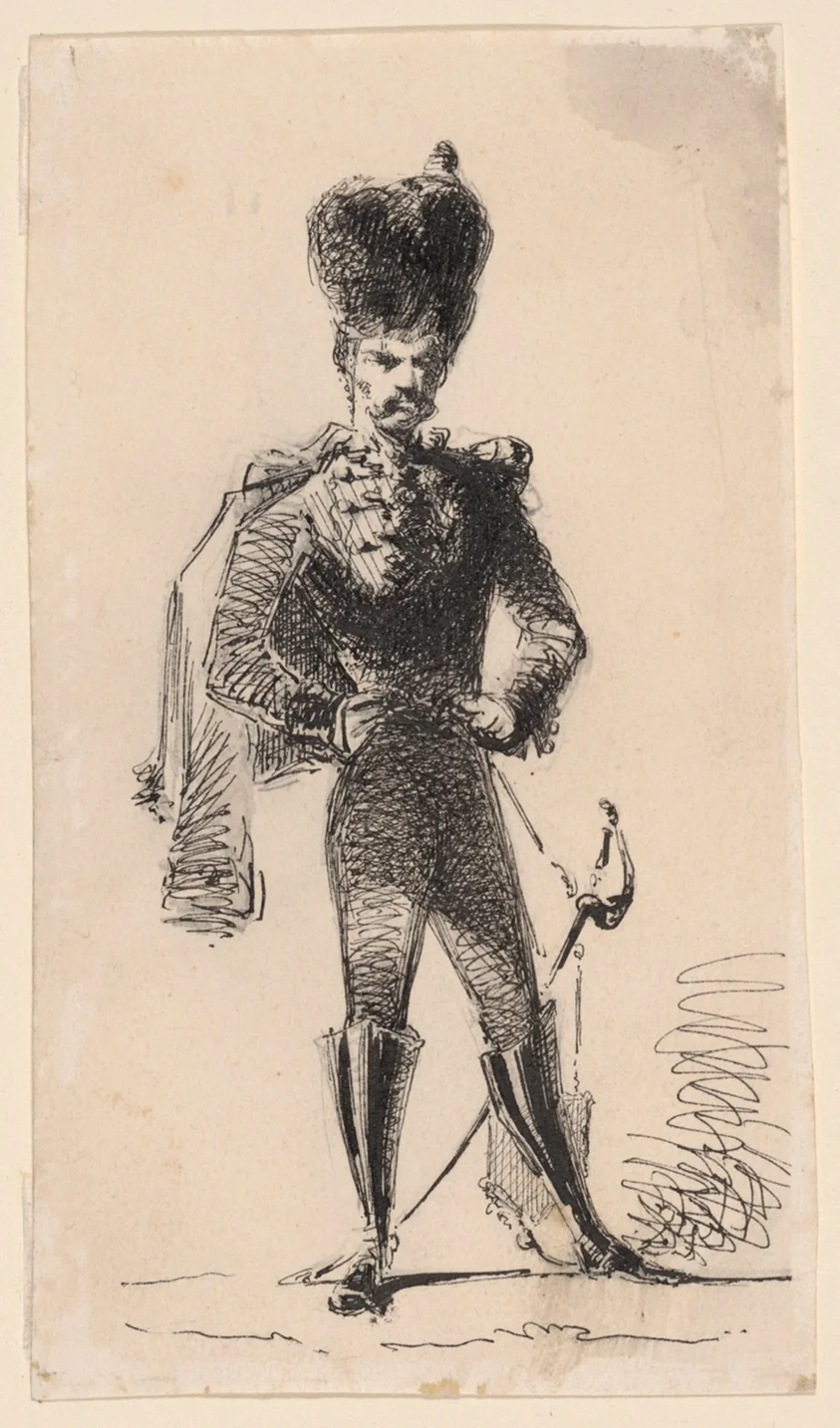 Hussar (recto) Man with a Top Hat and Bandaged Head (verso)