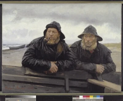 Two Fishermen beside a Boat