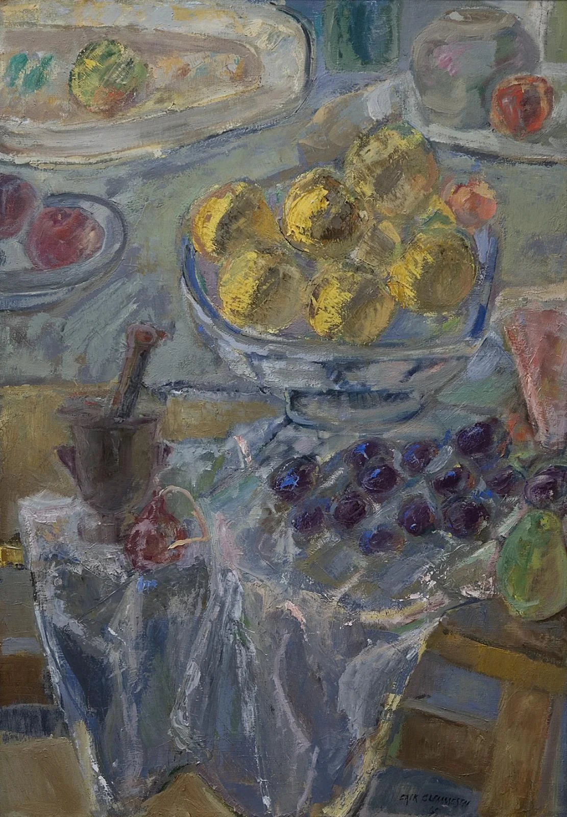 Yellow Apples in a Blue Bowl