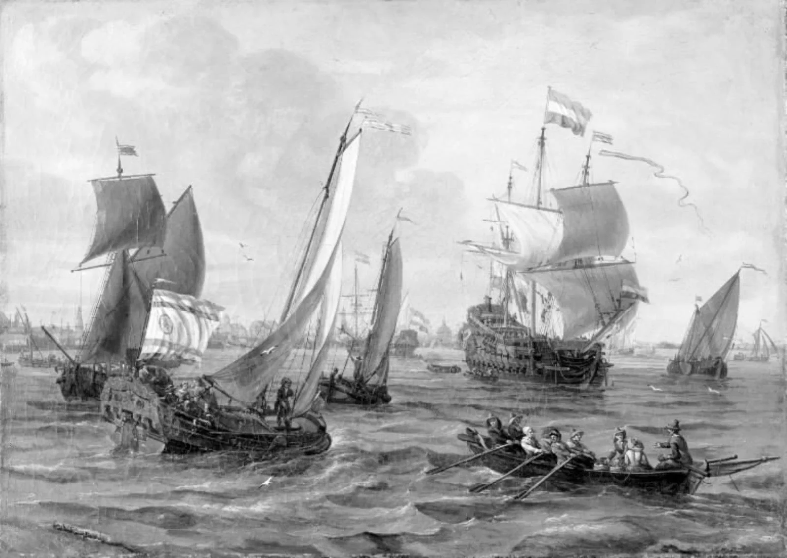 Ships and Rowboats on the Sea off Amsterdam