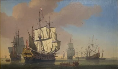 English Warships in a Roadstead in Calm Weather