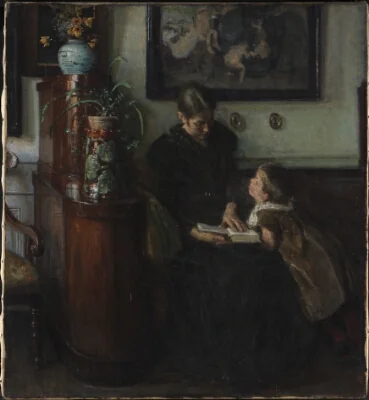 Moder skal læse. Kunstnerens hustru og barn