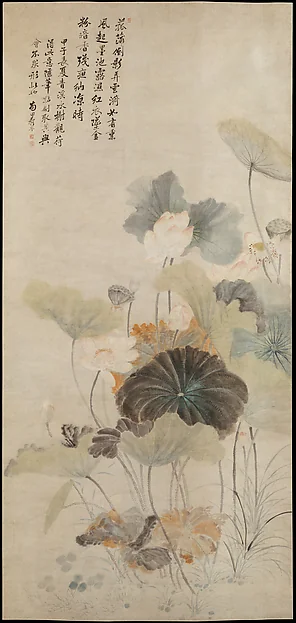 清    佚名　仿惲壽平    夏夜清荷圖    軸|Lotuses on a summer evening