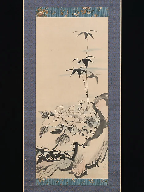 徳山玉瀾筆　牡丹に竹図|Peony and Bamboo