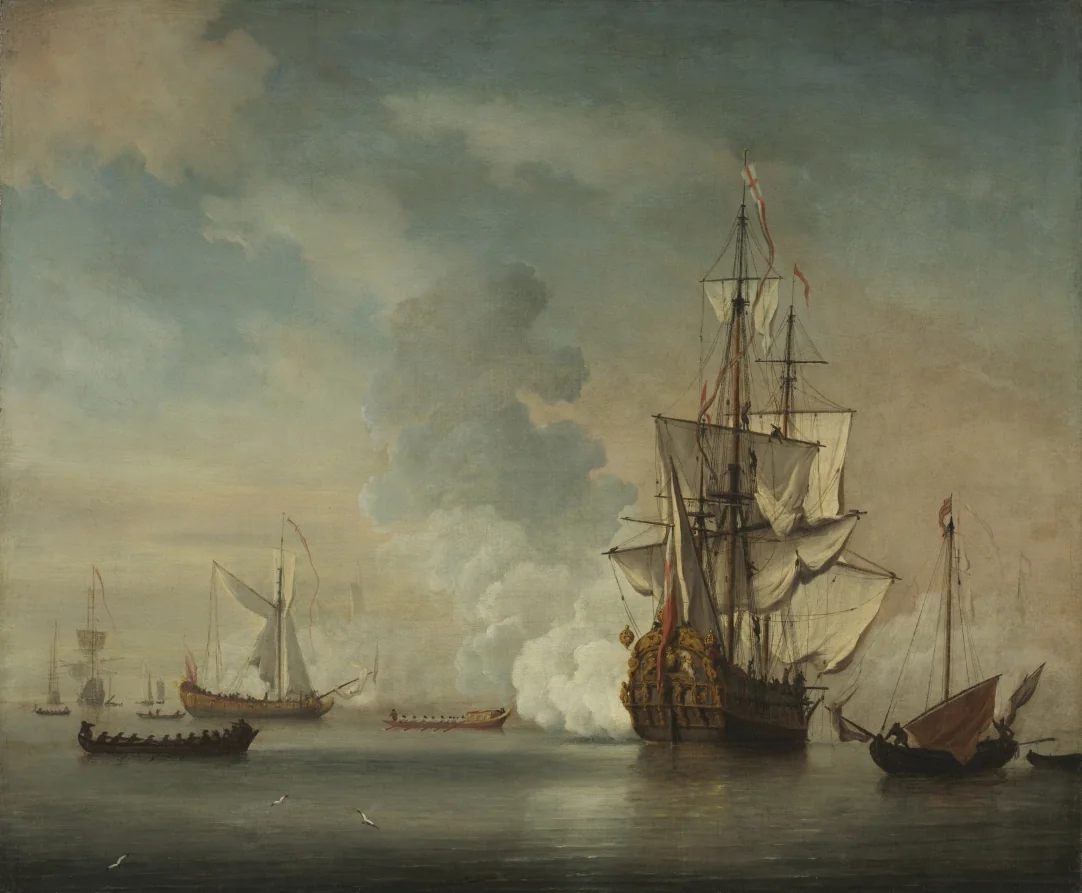 English Warship Firing a Salute