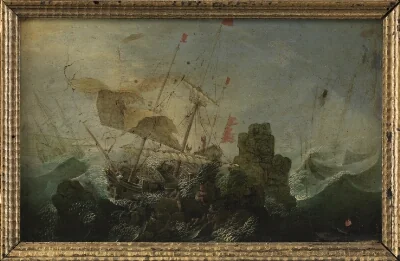 Shipwreck against a Rock