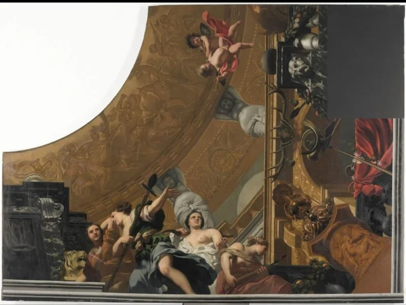 Part (bottom right) of a ceiling decoration with Diana and her companions as the principal representation