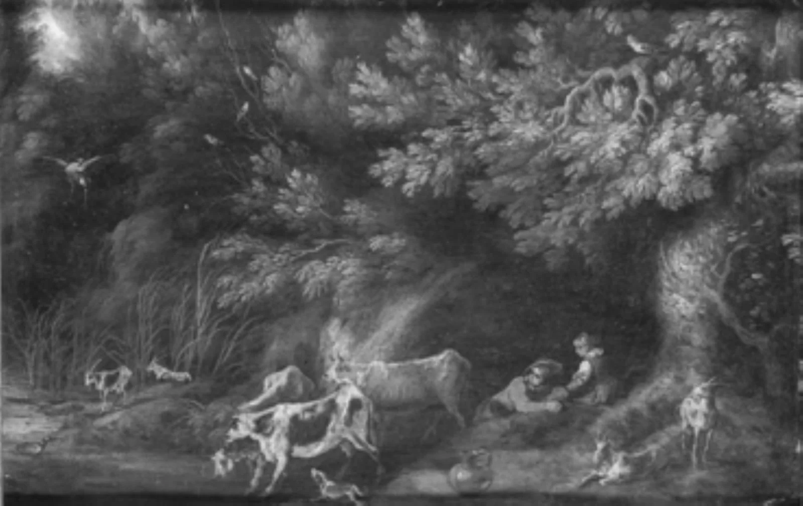 Shepherds Watering Cattle in a Forest