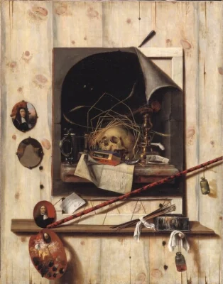 Trompe l'oeil with Studio Wall and Vanitas Still Life