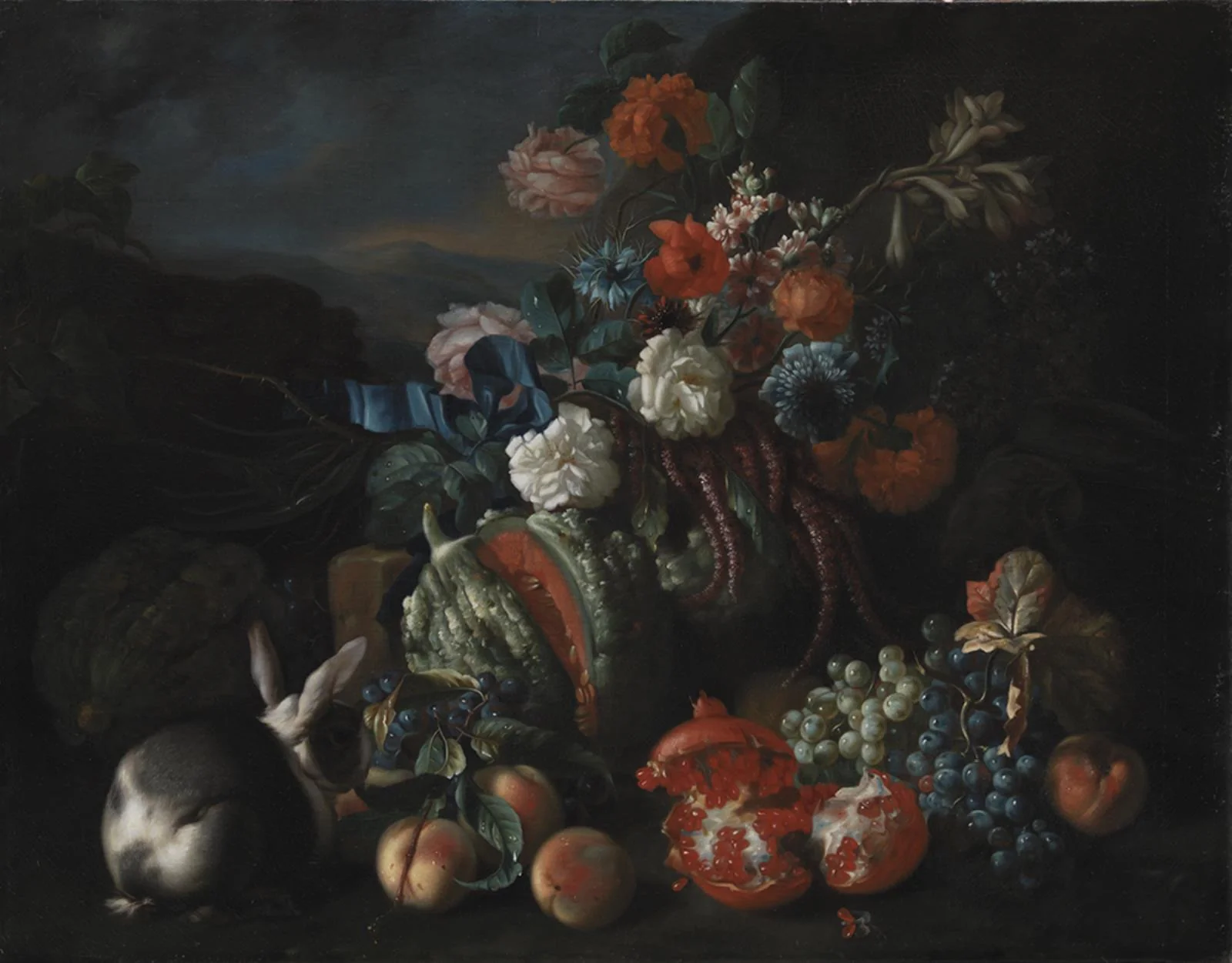 Stone Base with Flowers and Fruit