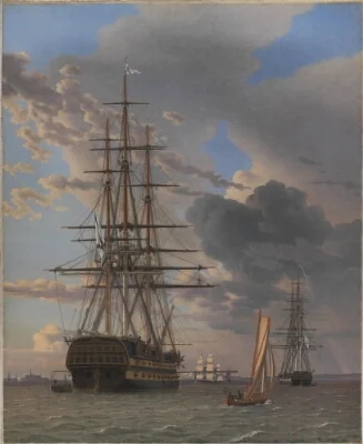 The Russian Ship of the Line "Asow" and a Frigate at Anchor near Elsinore