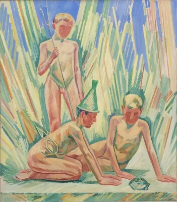 Boys Watching a Toad