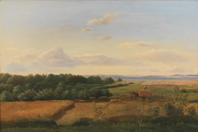 A Funen Landscape at Harvest Time with Wedellsborghoved in the Background