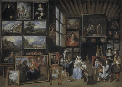 A Picture Gallery with an Artist Painting a Woman and a Girl. Allegory of the Art of Painting