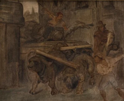 Roman Workmen Transporting an Antique Imperial Statue from the Colosseum through the Arch of Titus to the Capitoline Museums. Study