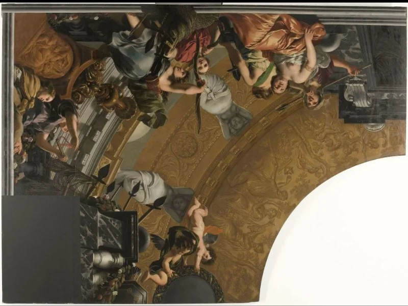 Part (top left) of a ceiling decoration with Diana and her companions as the principal representation
