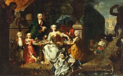 A Family Group on a Terrace in the Grounds of a Villa. Possibly the English Businessman George Jackson and his Family