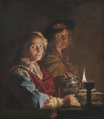 An Old Woman and a Youth by Lamplight