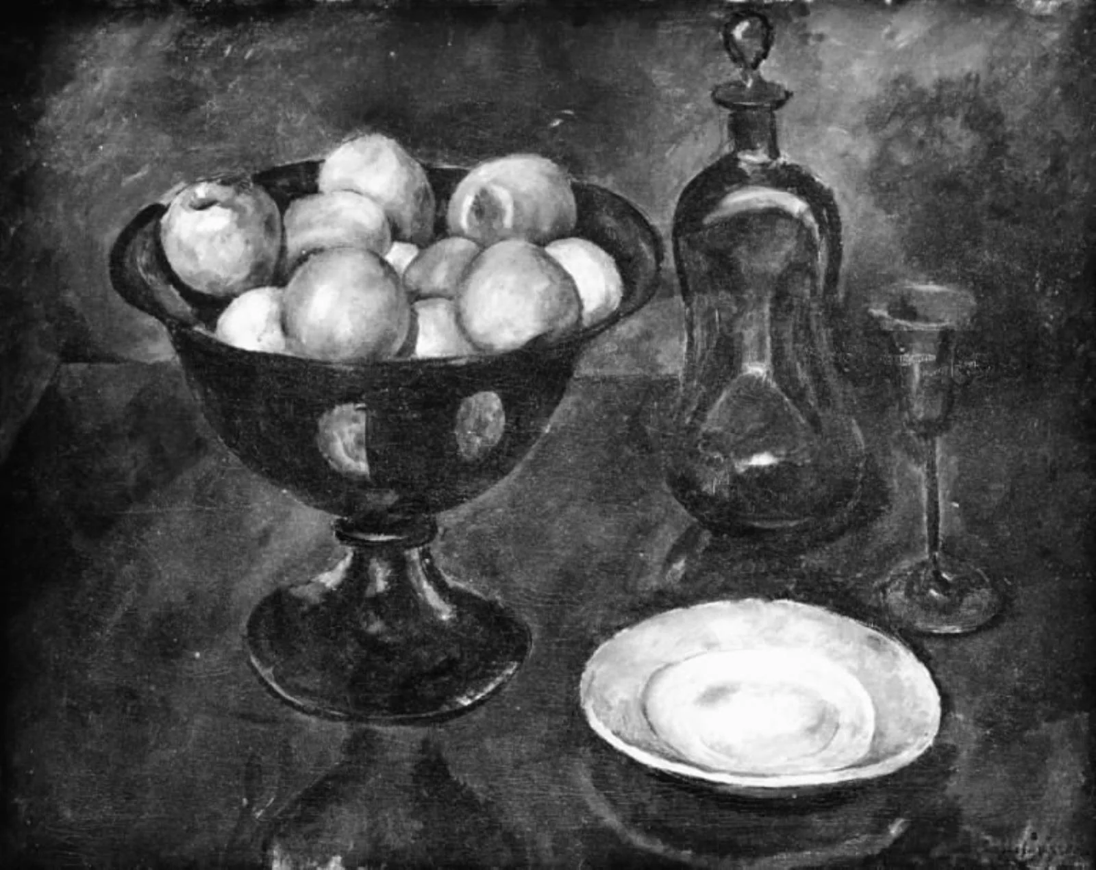 Still Life with Glass Centrepiece with Apples, Plate, Pinchbottle and Liqueur Glass