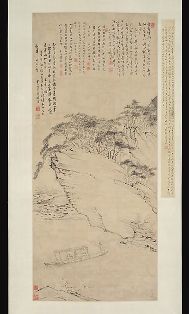 清 倣梅清 響山泛舟圖 軸|Boating beneath Echo Hill