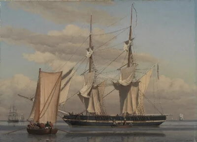 An American Naval Brig Lying at Anchor while Her Sails Are Drying