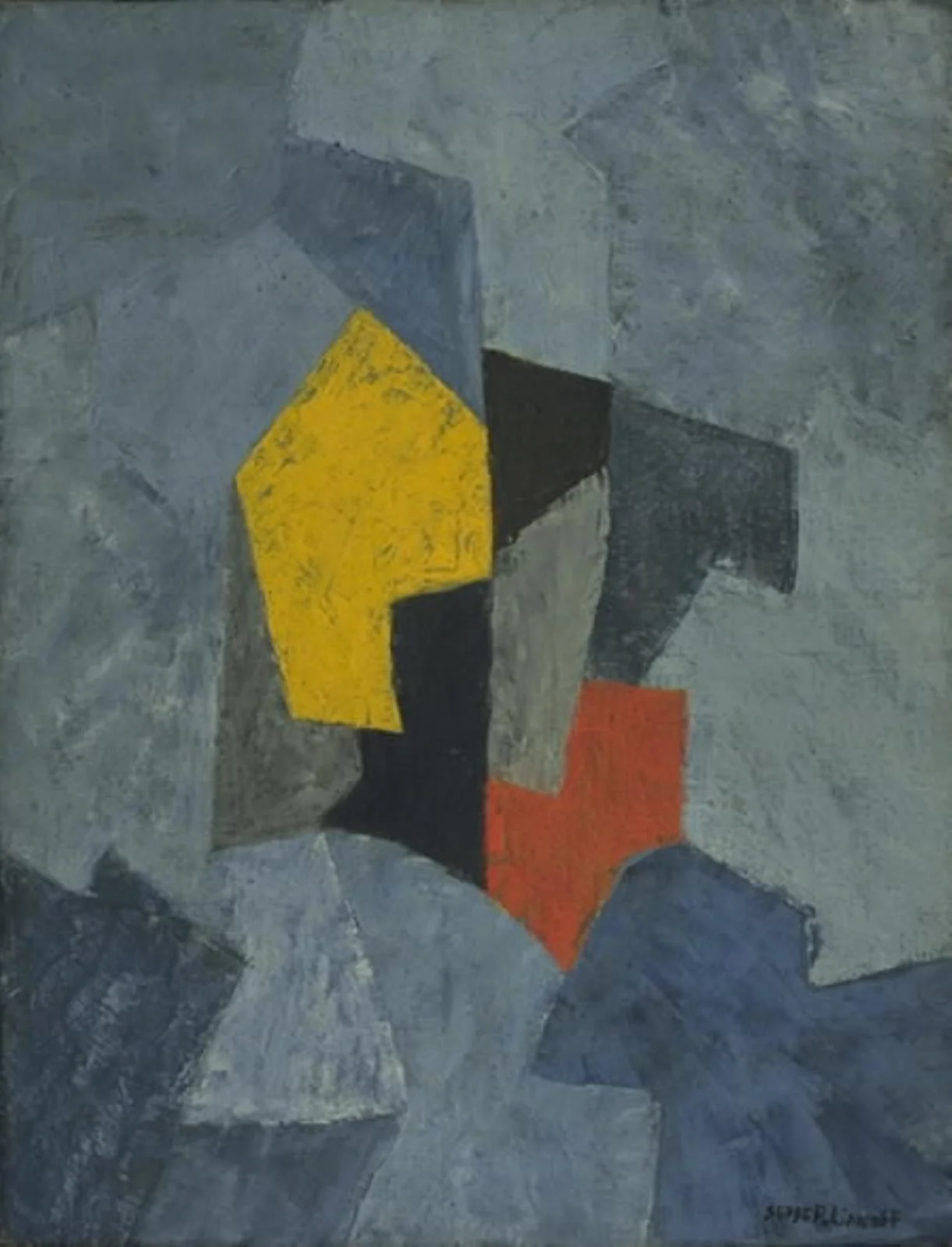 Blue Painting with a Red and a Yellow Spot
