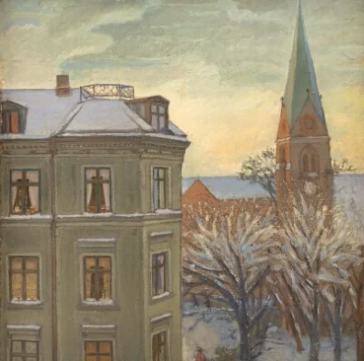 Block of Flats and Church. Helligkorskirken in Nørrebro