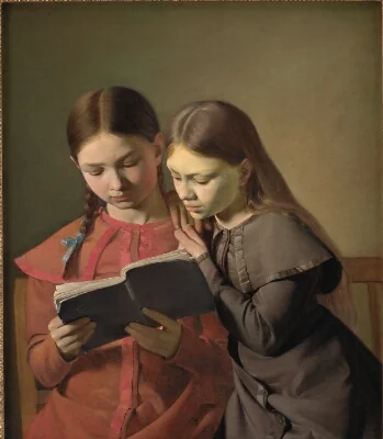 The Artist's Sisters Signe and Henriette Reading a Book