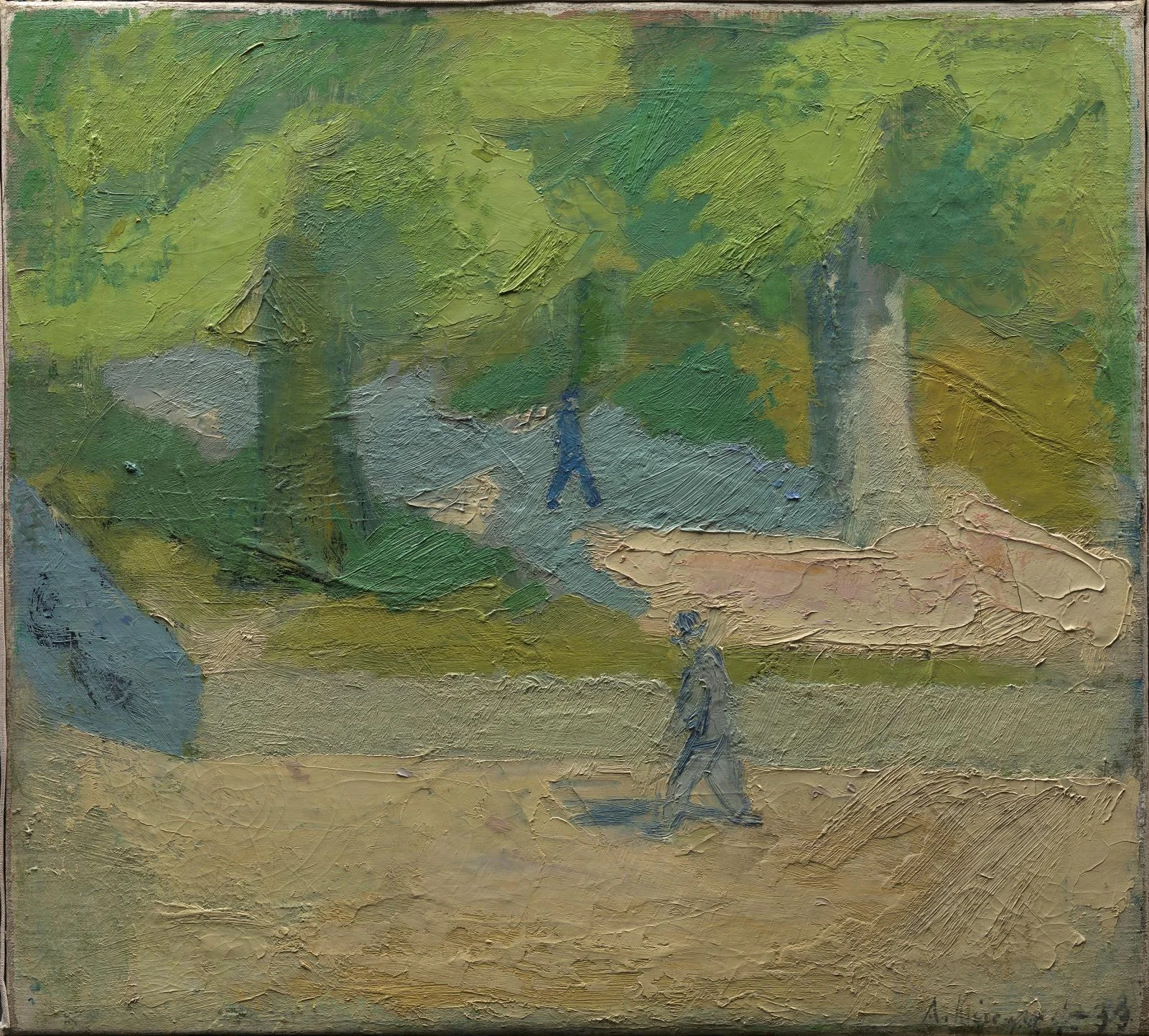 Road and Trees in the Sun and two Walking Figures