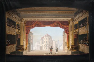 Det indvendige af Det kgl. teater under fremstillingen af Jacob v. Thyboe