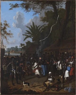 Gathering of Enslaved People on One of Jonas Witsen’s Plantations in Suriname
