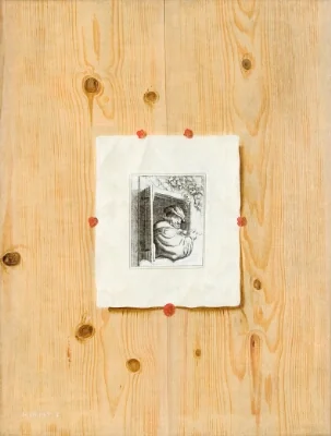 Trompe l'Oeil. Board with an Etching of a Man with a Pipe