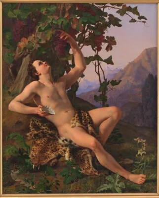 A young faun picking grapes
