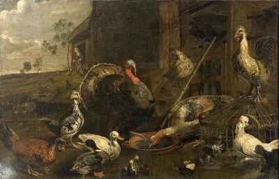 Hens, Ducks and a Turkey Cock