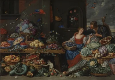 Fruit and Vegetable Market with a Young Fruit Seller