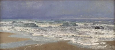 Gråvejrsdag ved Vesterhavet med brænding