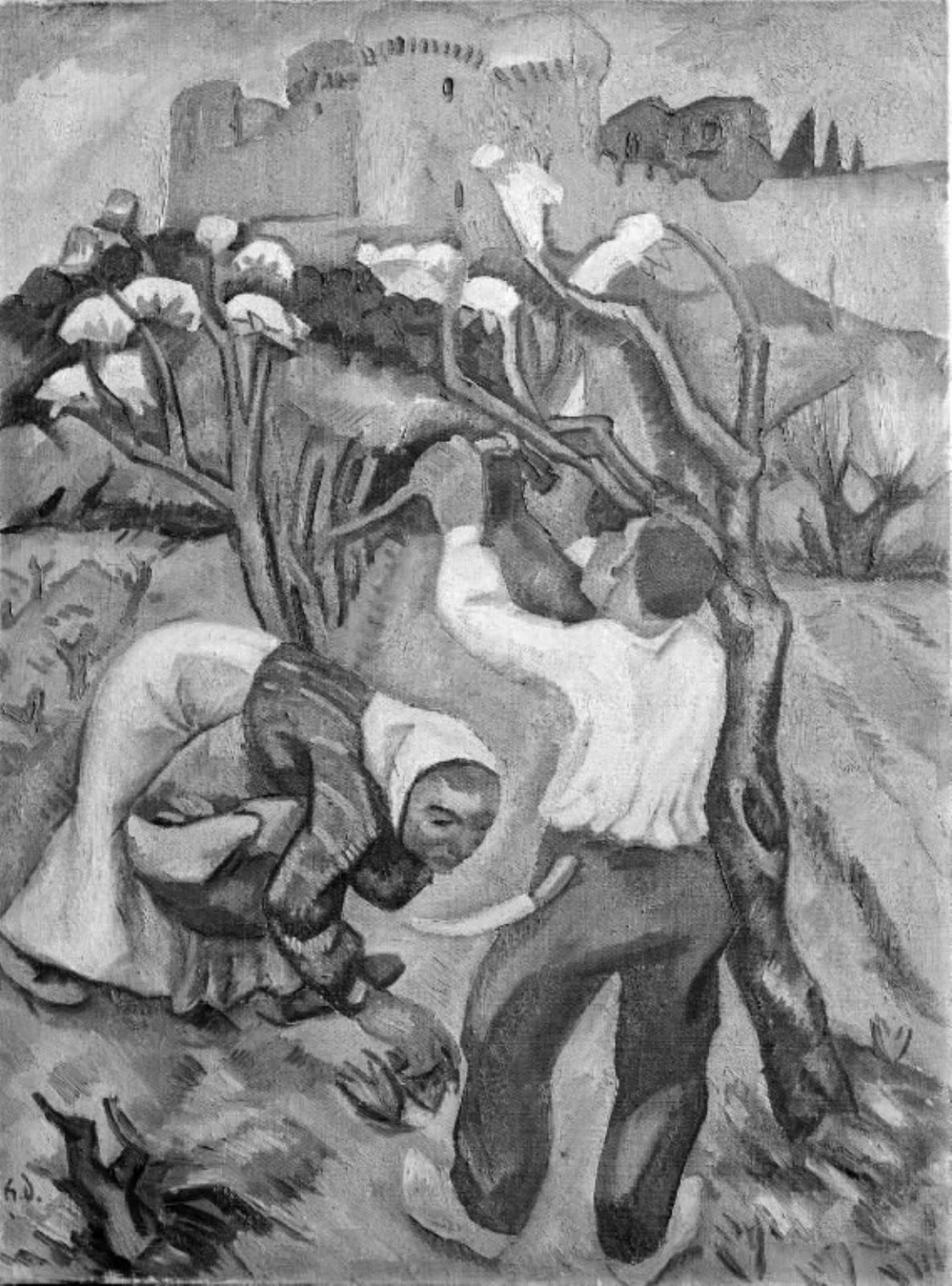 Peasant Cutting Back a Tree in Bloom