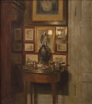 Interiør med en samovar. Aften