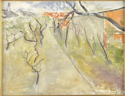 A Garden with Fruit Trees in Bloom
