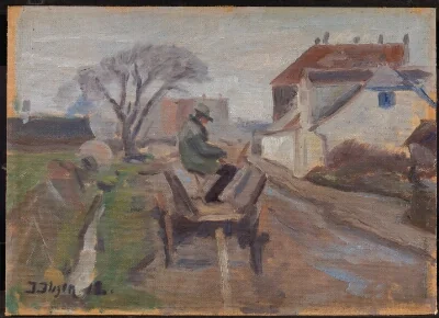 The Painter Ølund Hansen Sitting in a Wagon Painting