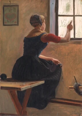 A Young Girl in Jutland Writing her Beloved's Name on a Misty Window