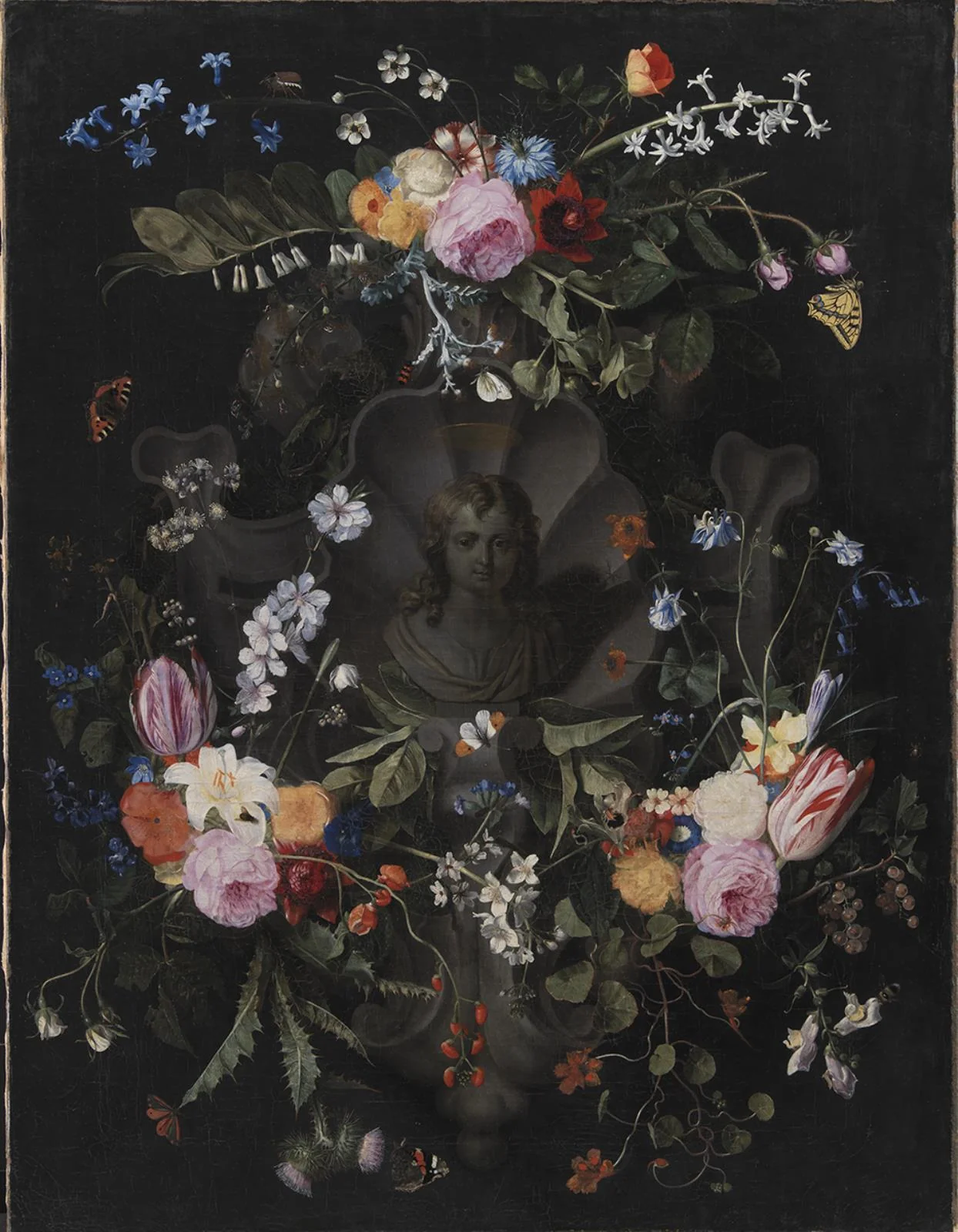 Cartouche with Bust of Christ Surrounded by a Garland of Flowers