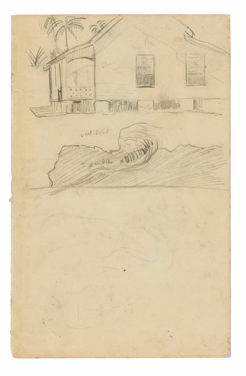 Sketches of Tahitian Residence with Color Notations and Dogs
