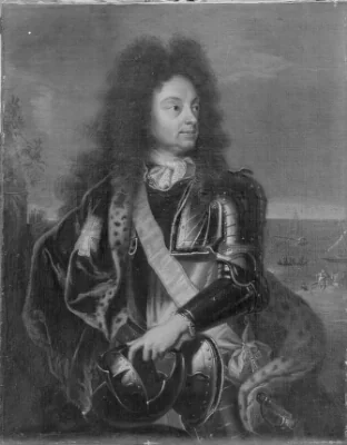 Portræt af Frederik Walter (1671-1718), gehejmeråd, overhofmester. Hvid Ridder 1701